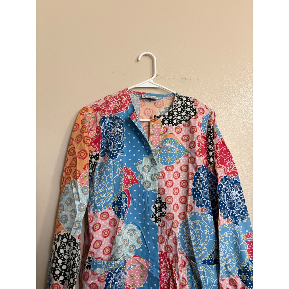 UA Scrubs Women's Patchwork Floral Polka Dot Snap Front Scrub Jacket Multi